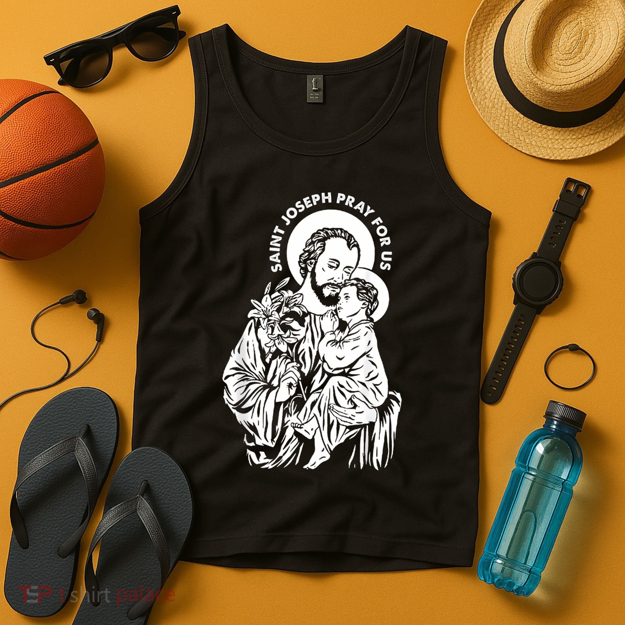 St Joseph and Jesus Pray for Us Catholic Saints Tank Top