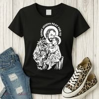 St Joseph and Jesus Pray for Us Catholic Saints Women's T-Shirt thumb 3