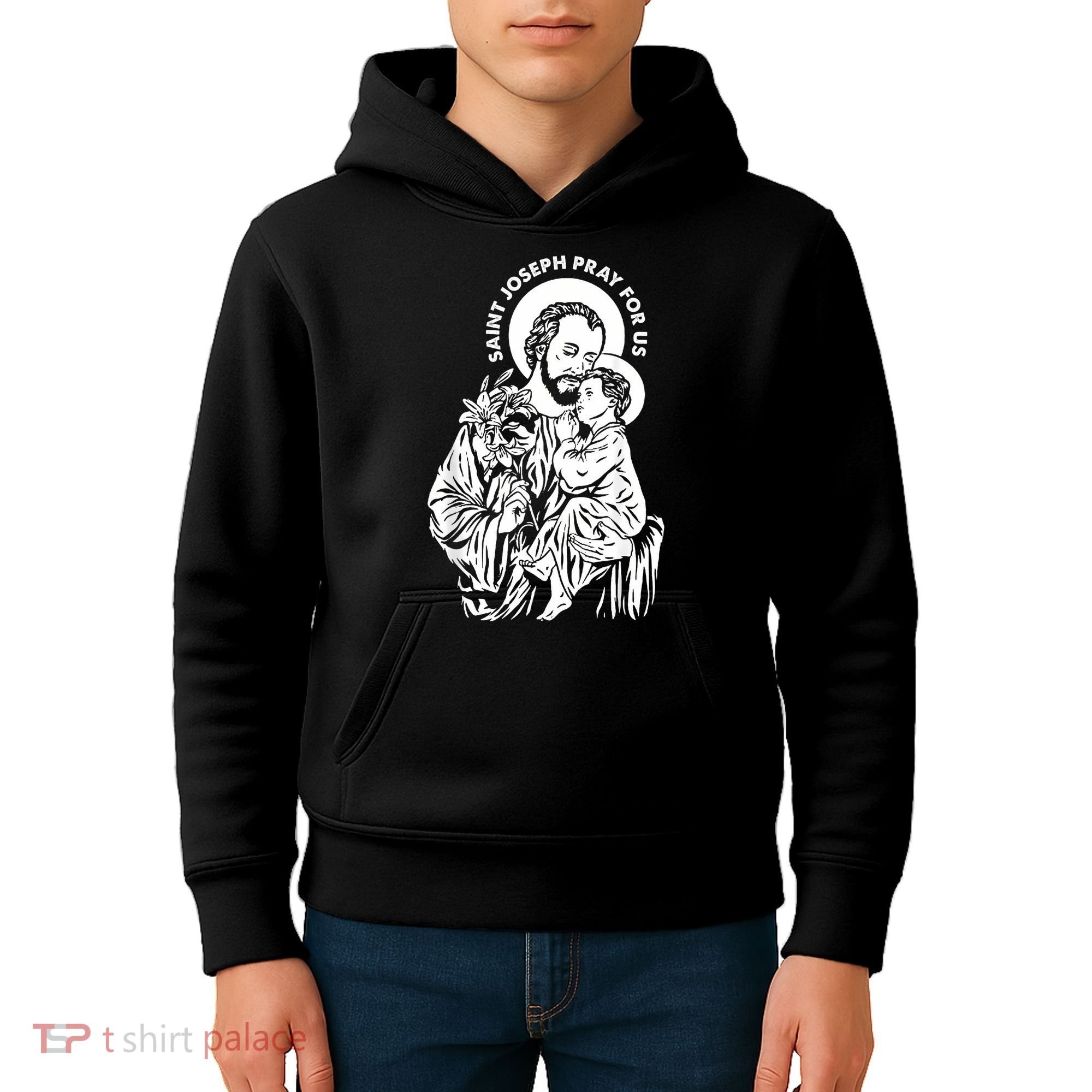 St Joseph and Jesus Pray for Us Catholic Saints Kids Hoodie