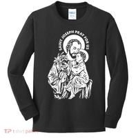 St Joseph and Jesus Pray for Us Catholic Saints Kids Long Sleeve Shirt thumb 0
