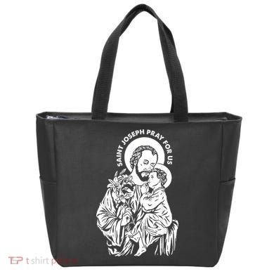 St Joseph and Jesus Pray for Us Catholic Saints Tote Bag