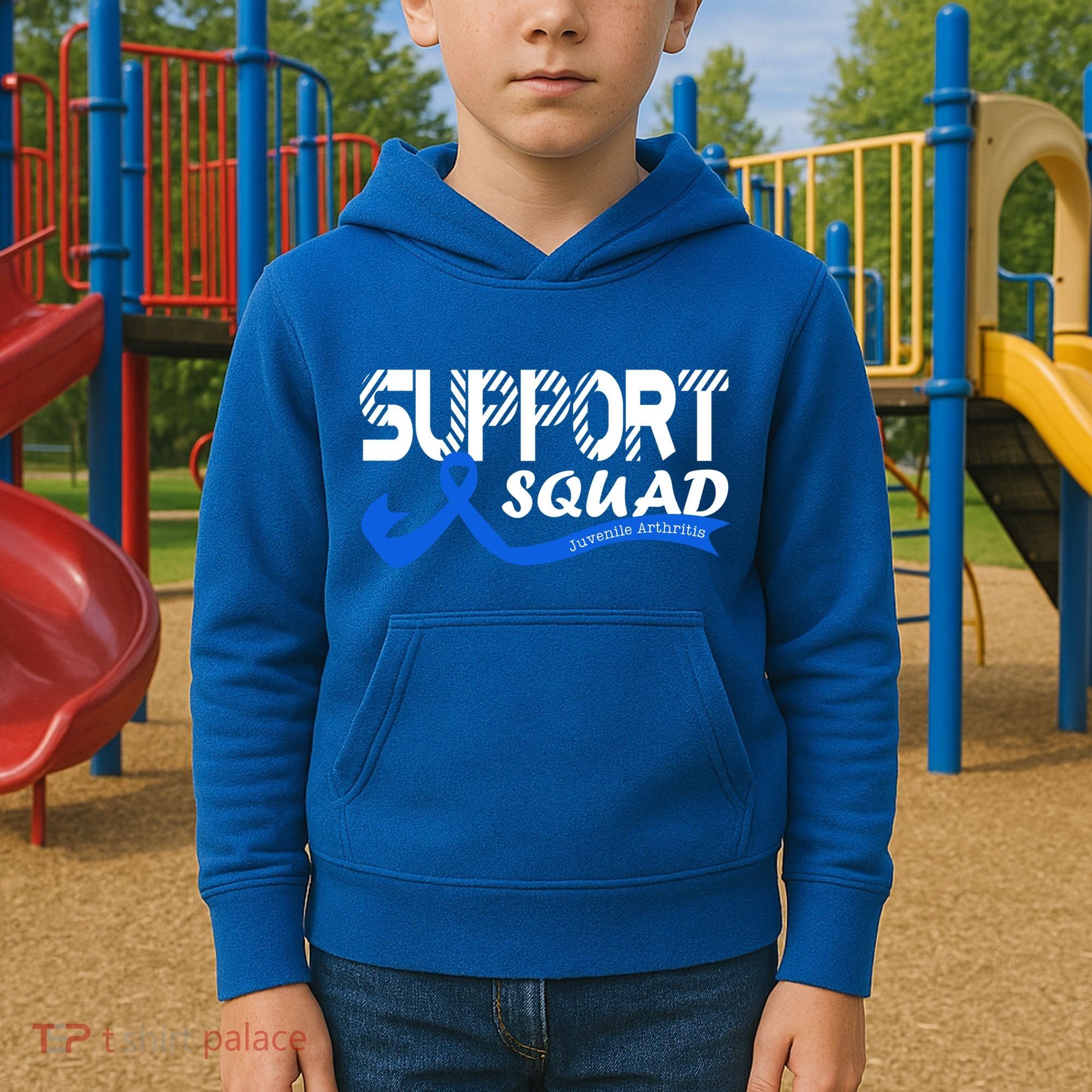 Support Juvenile Arthritis Awareness Squad Ribbon Blue Funny Gift Kids Hoodie