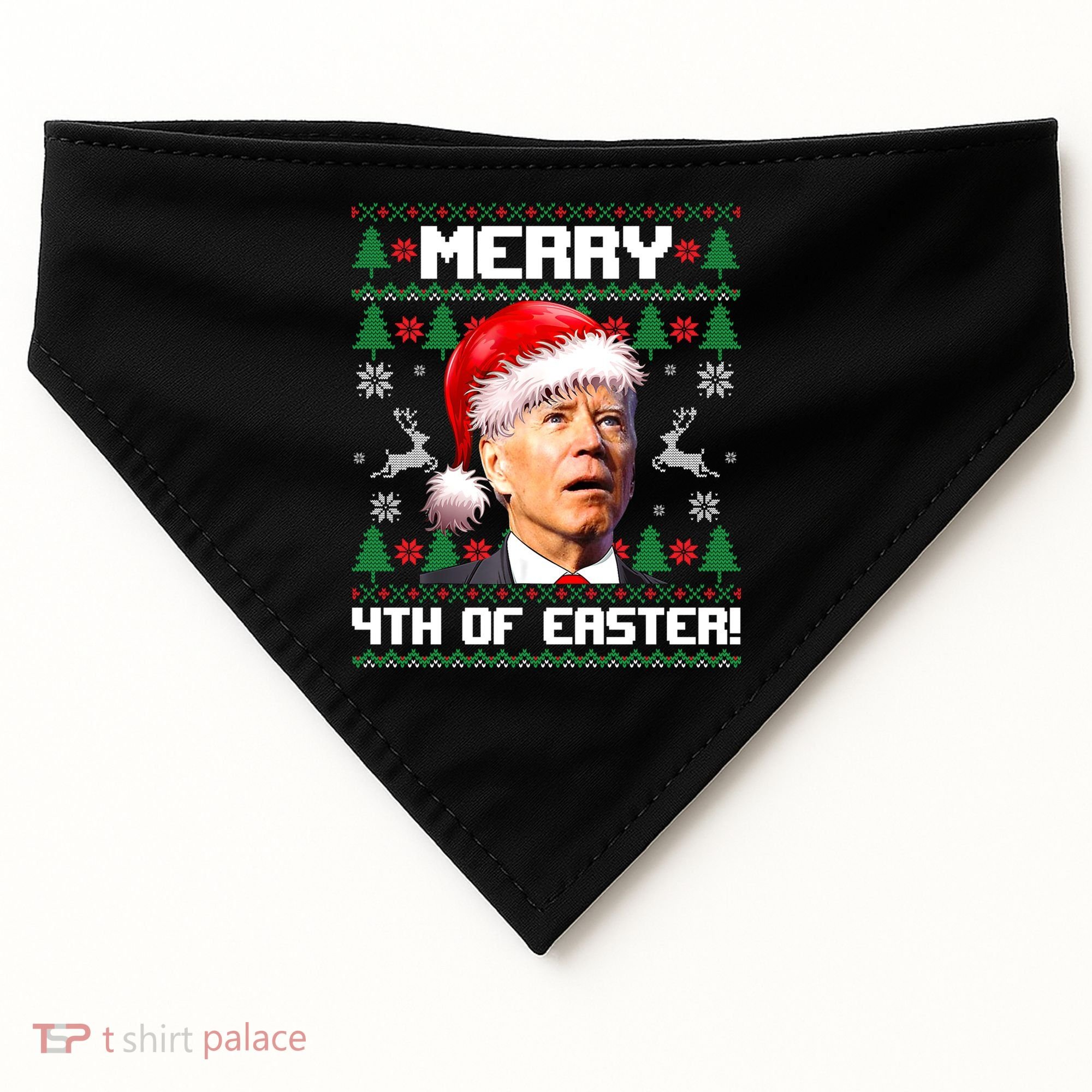 Santa Joe Biden Merry 4th Of Easter Ugly Sweater Christmas Sweatshirt USA-Made Doggie Bandana