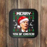 Santa Joe Biden Merry 4th Of Easter Ugly Sweater Christmas Sweatshirt Coaster thumb 0