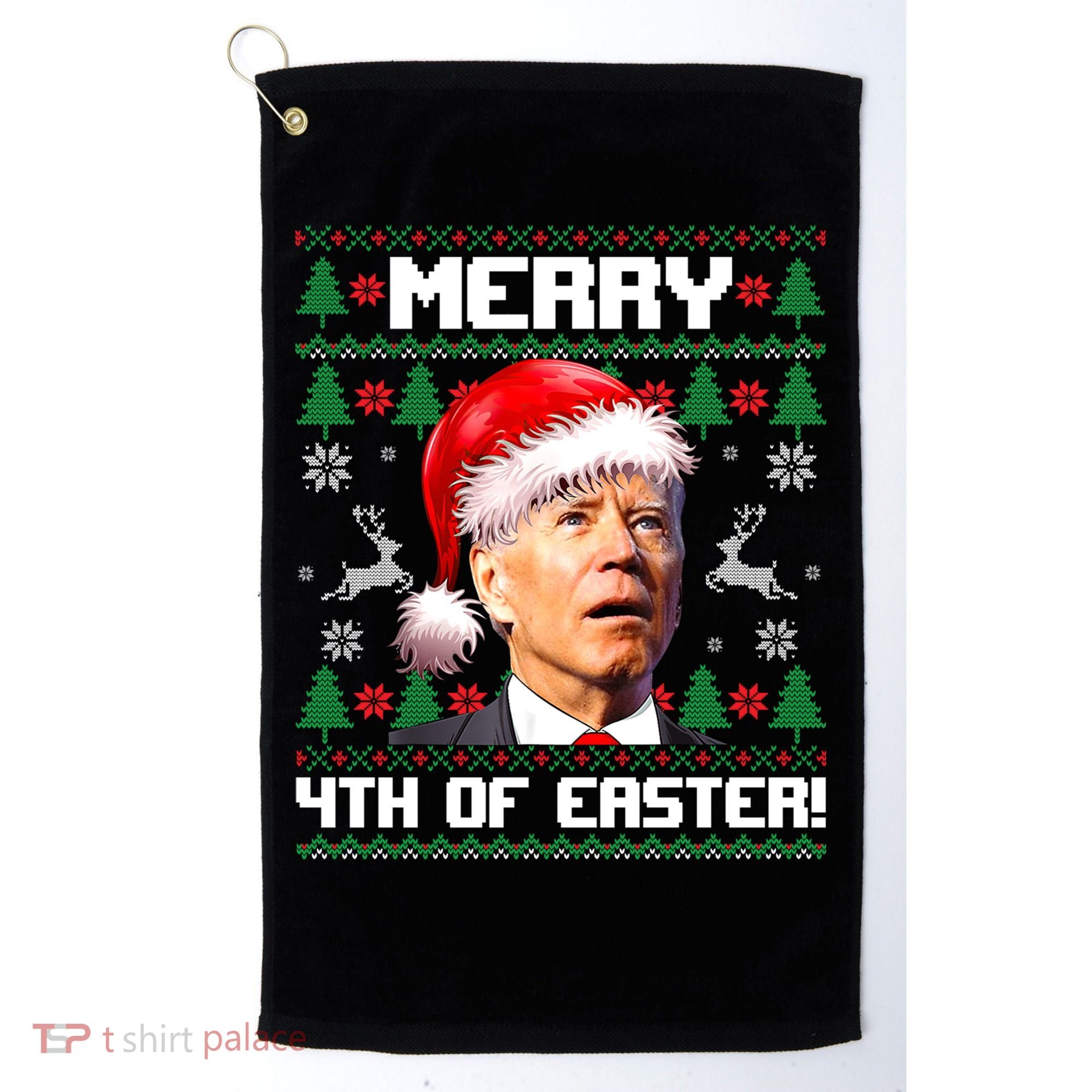 Santa Joe Biden Merry 4th Of Easter Ugly Sweater Christmas Sweatshirt Golf Towel