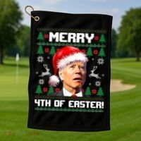 Santa Joe Biden Merry 4th Of Easter Ugly Sweater Christmas Sweatshirt Golf Towel thumb 1