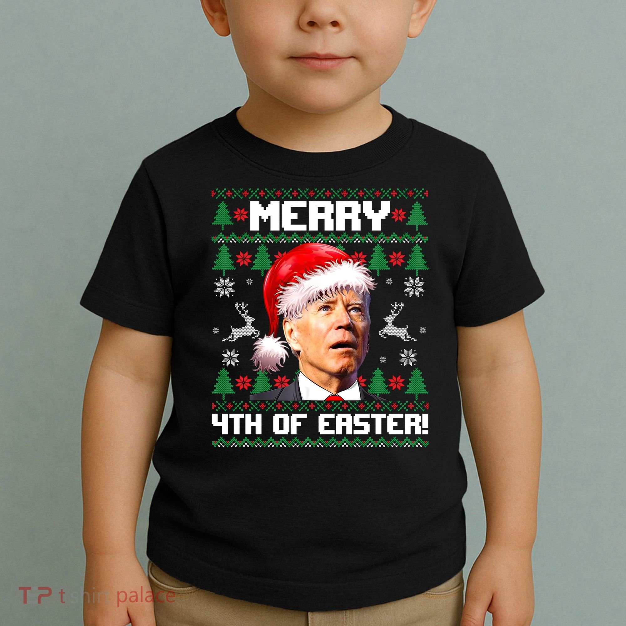 Santa Joe Biden Merry 4th Of Easter Ugly Sweater Christmas Sweatshirt Toddler T-Shirt