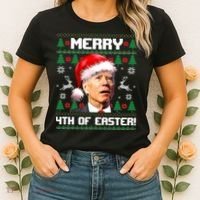 Santa Joe Biden Merry 4th Of Easter Ugly Sweater Christmas Sweatshirt Women's T-Shirt thumb 2