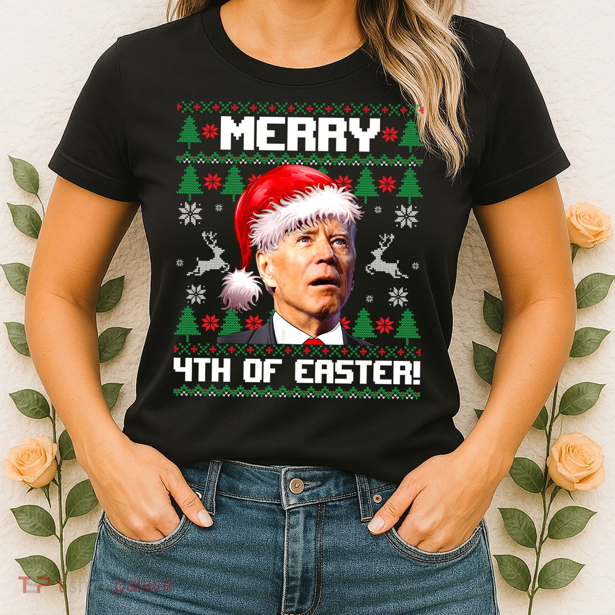 Santa Joe Biden Merry 4th Of Easter Ugly Sweater Christmas Sweatshirt Women's T-Shirt