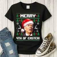Santa Joe Biden Merry 4th Of Easter Ugly Sweater Christmas Sweatshirt Women's T-Shirt thumb 3