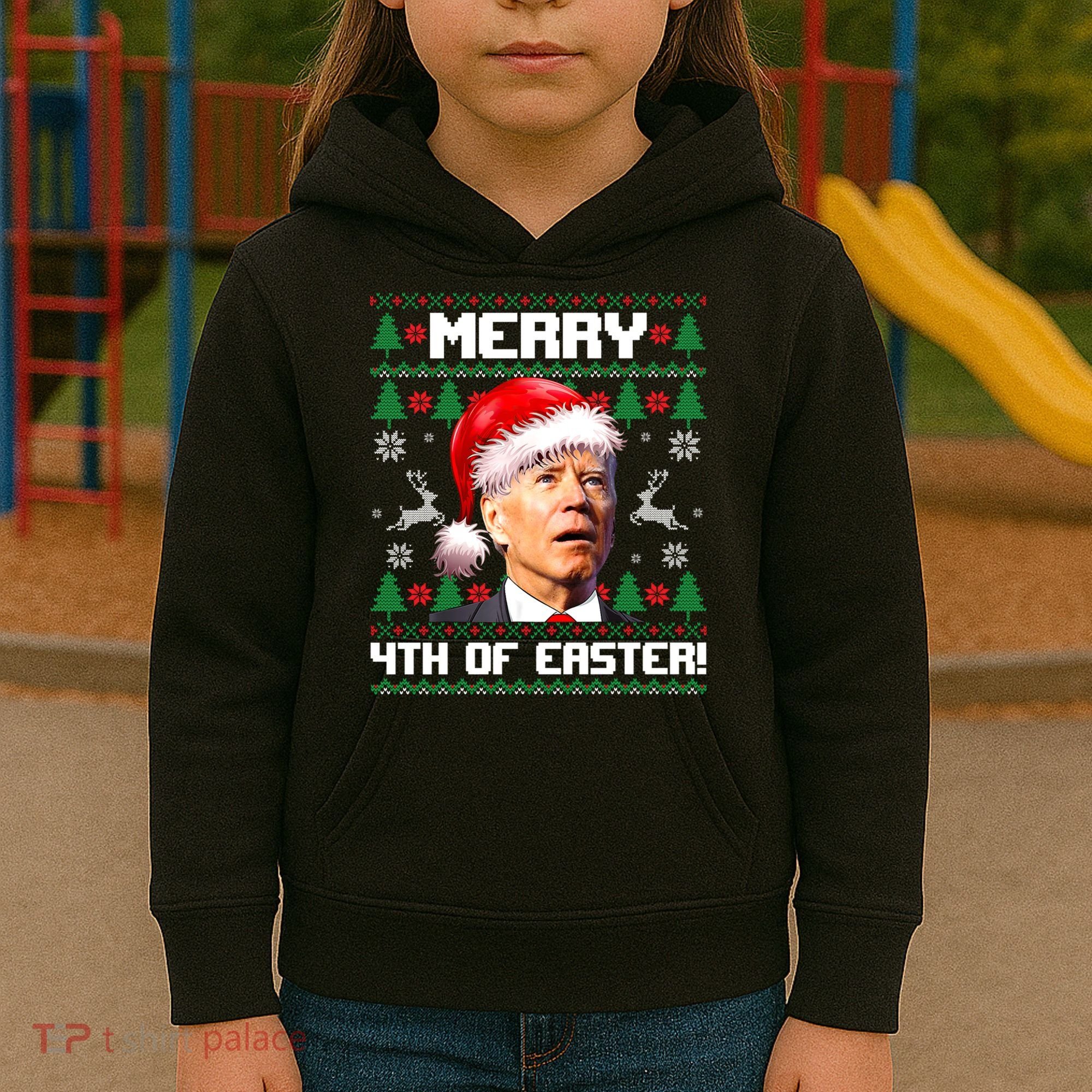 Santa Joe Biden Merry 4th Of Easter Ugly Sweater Christmas Sweatshirt Kids Hoodie