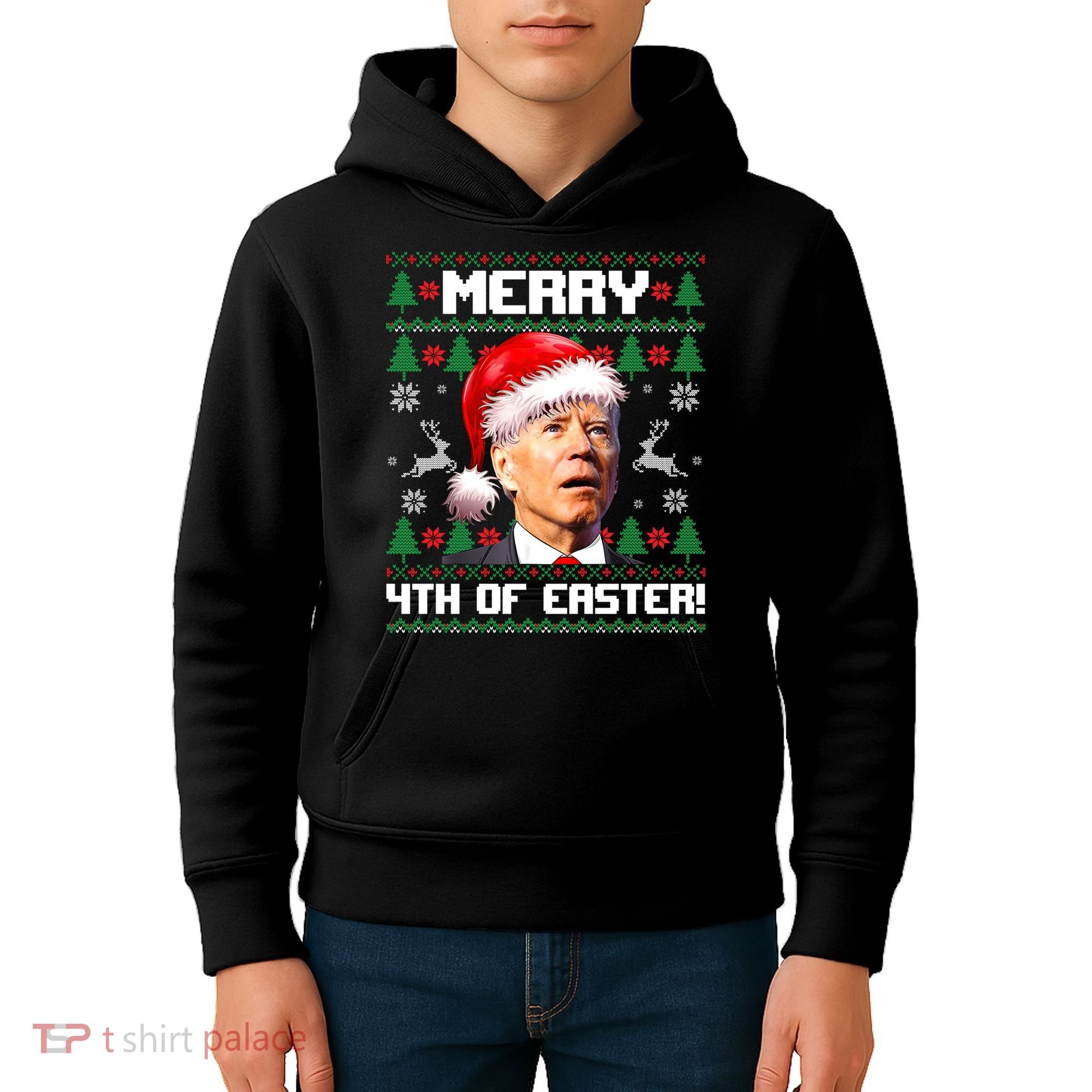 Santa Joe Biden Merry 4th Of Easter Ugly Sweater Christmas Sweatshirt Kids Hoodie