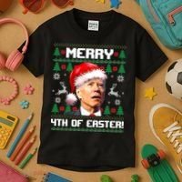 Santa Joe Biden Merry 4th Of Easter Ugly Sweater Christmas Sweatshirt Kids T-Shirt thumb 3