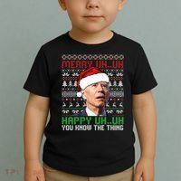 Santa Joe Biden Merry Uh Uh Christmas Ugly Sweater Sweatshirt Toddler T-Shirt thumb 2