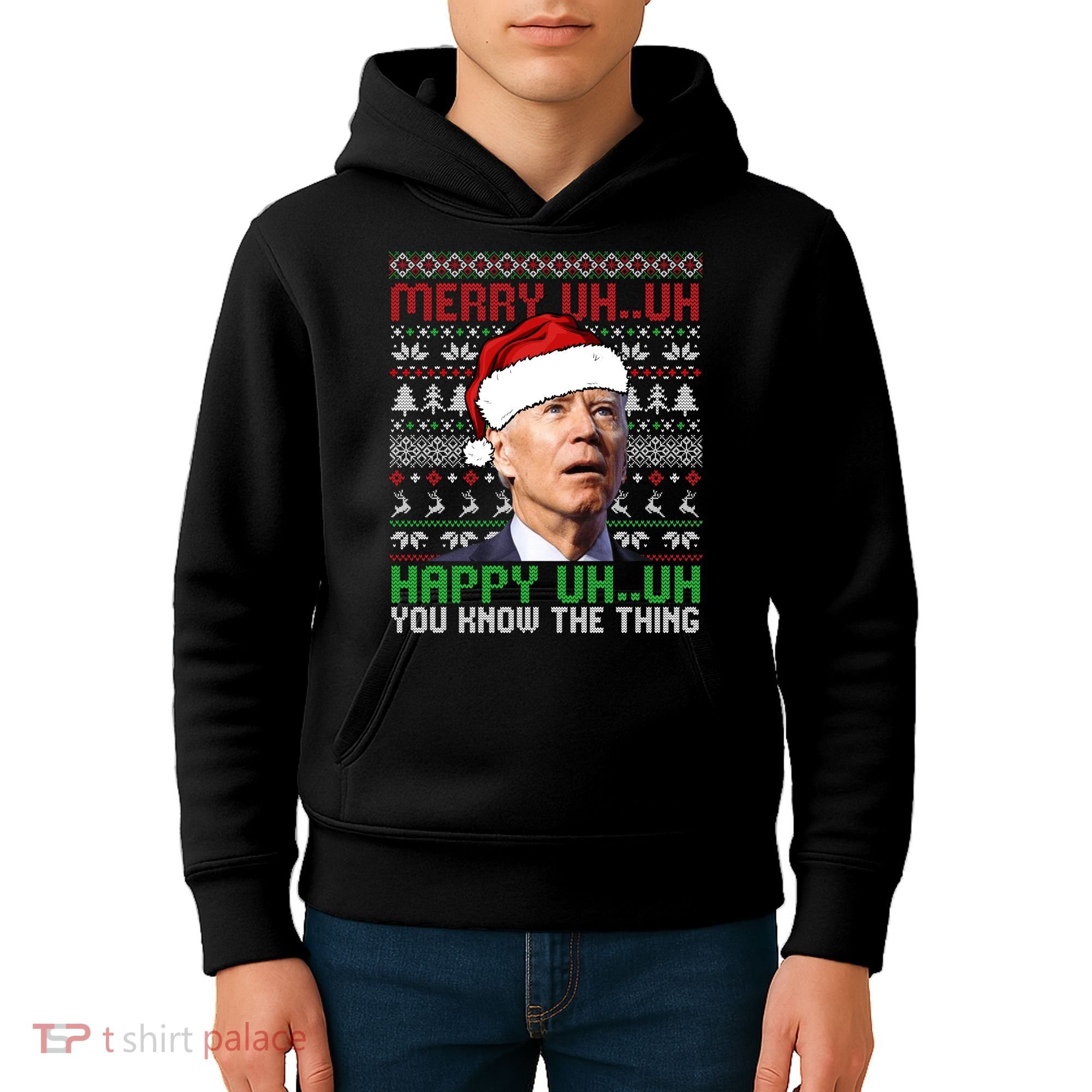 Santa Joe Biden Merry Uh Uh Christmas Ugly Sweater Sweatshirt Kids Hoodie