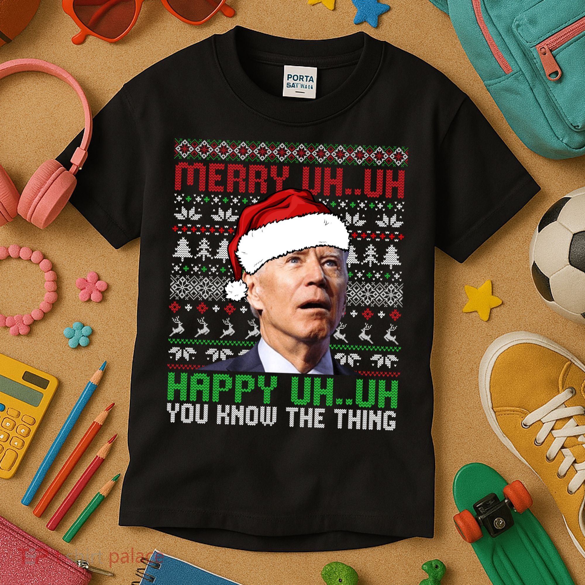 Santa Joe Biden Merry Uh Uh Christmas Ugly Sweater Sweatshirt Kids T-Shirt