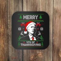 Santa Joe Biden Merry Thanksgiving Ugly Christmas Sweater Sweatshirt Coaster thumb 0