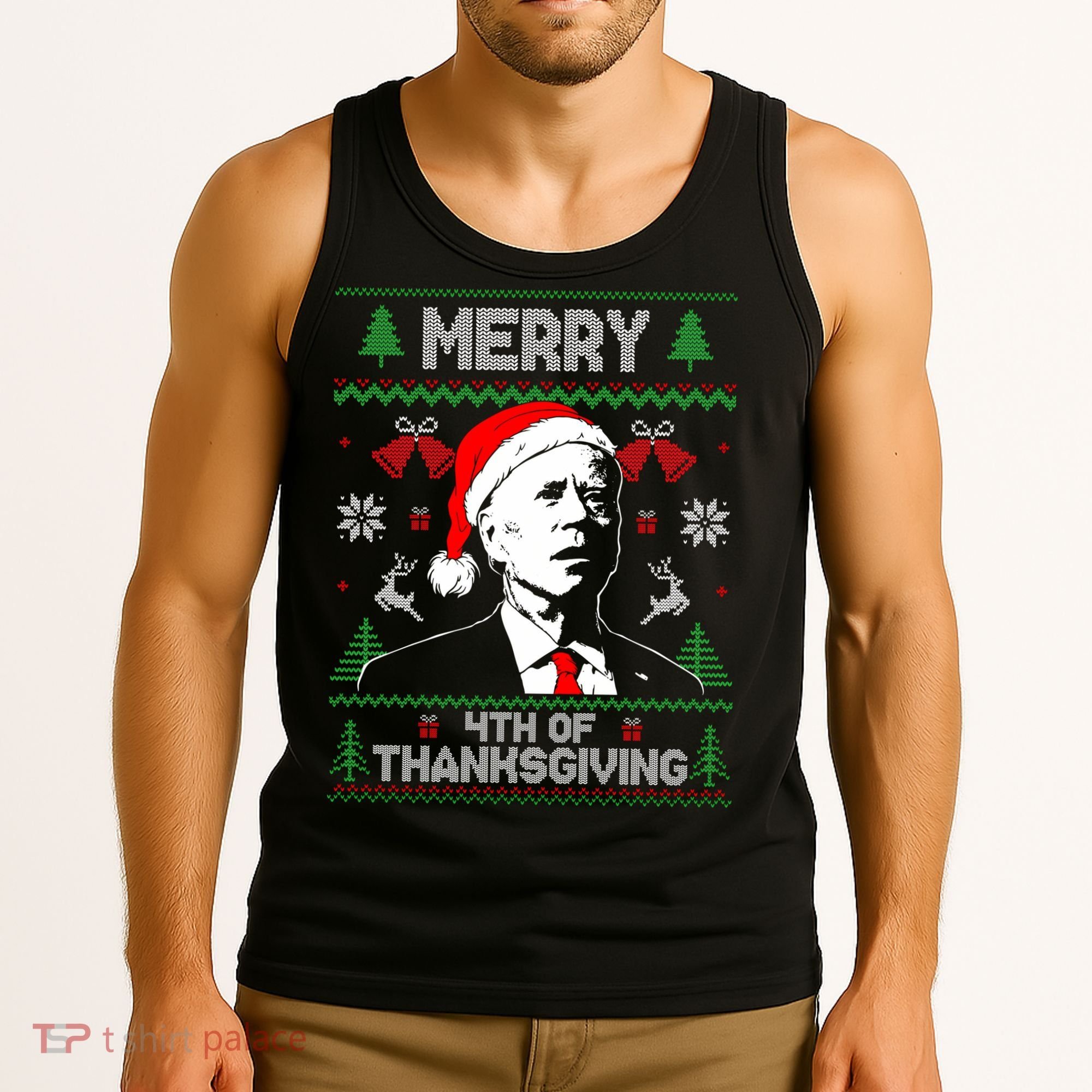 Santa Joe Biden Merry Thanksgiving Ugly Christmas Sweater Sweatshirt Tank Top