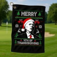 Santa Joe Biden Merry Thanksgiving Ugly Christmas Sweater Sweatshirt Golf Towel thumb 1