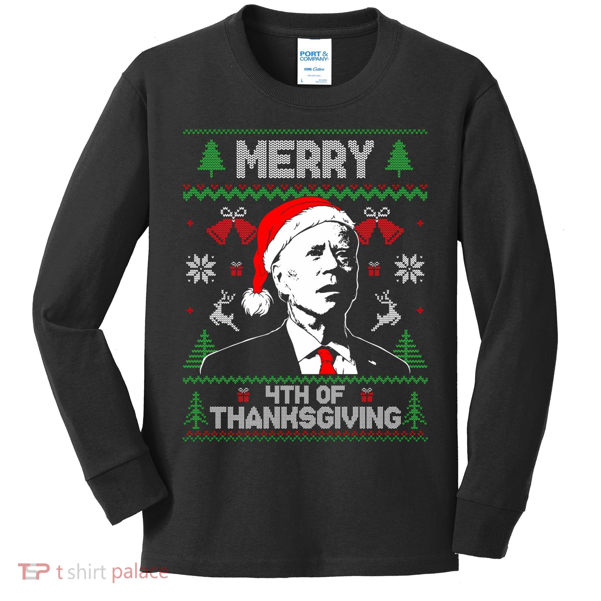 Santa Joe Biden Merry Thanksgiving Ugly Christmas Sweater Sweatshirt Kids Long Sleeve Shirt