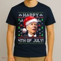 Santa Joe Biden Happy 4th Of July Ugly Christmas Sweater T-Shirt thumb 3