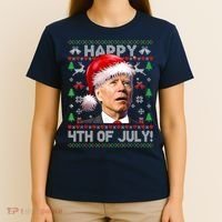 Santa Joe Biden Happy 4th Of July Ugly Christmas Sweater T-Shirt thumb 4