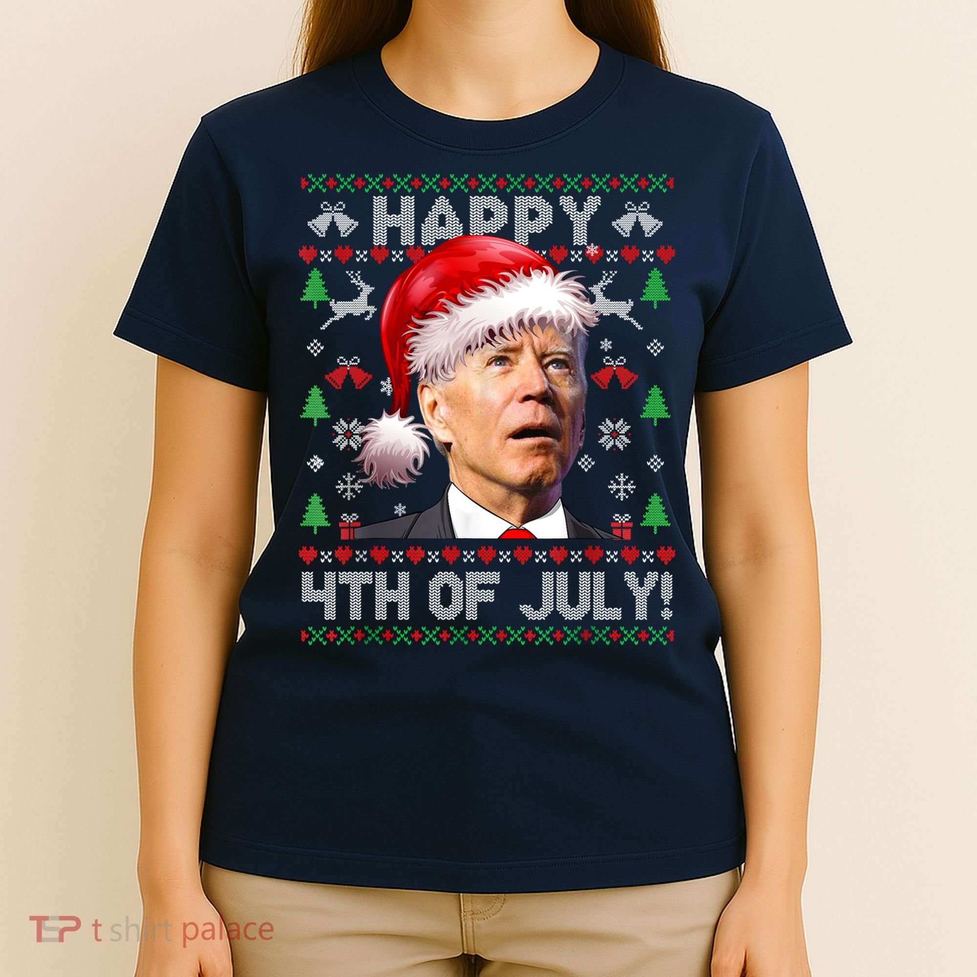 Santa Joe Biden Happy 4th Of July Ugly Christmas Sweater T-Shirt