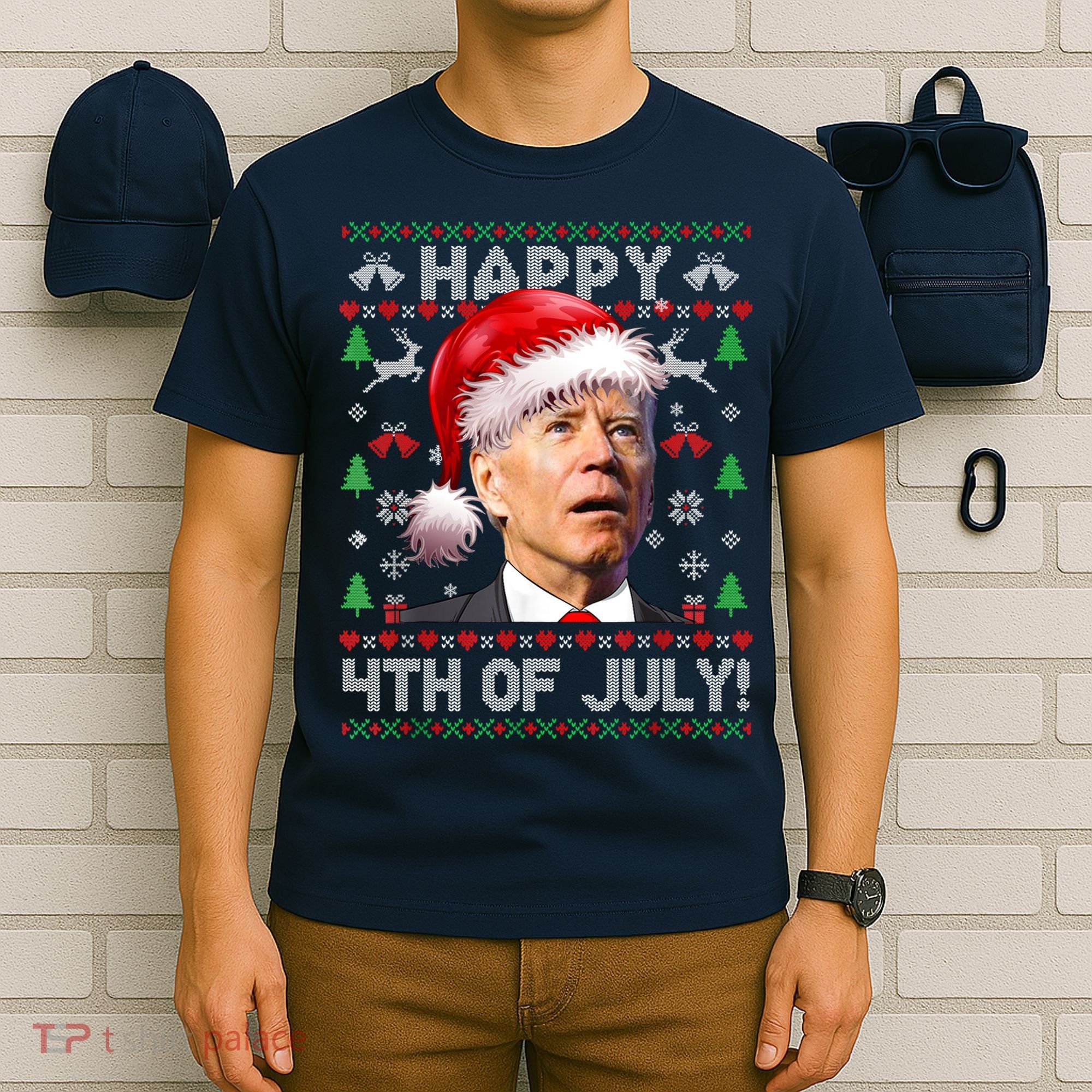 Santa Joe Biden Happy 4th Of July Ugly Christmas Sweater T-Shirt