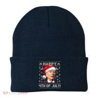 Santa Joe Biden Happy 4th Of July Ugly Christmas Sweater Beanie thumb 0