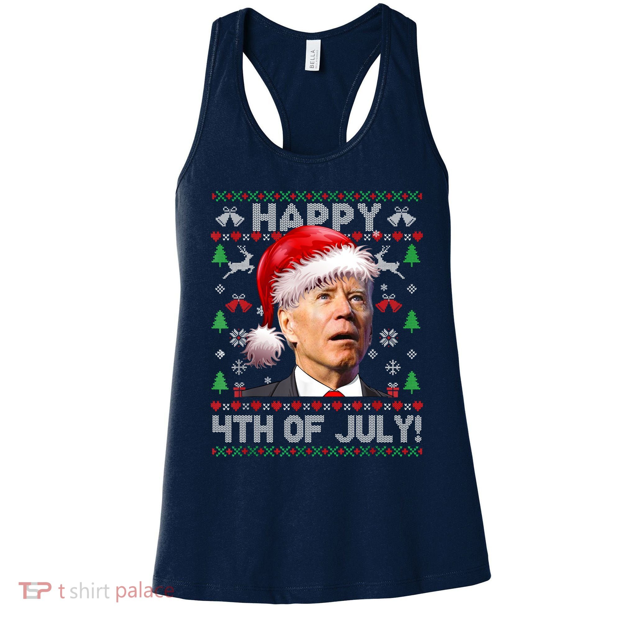 Santa Joe Biden Happy 4th Of July Ugly Christmas Sweater Women's Tank Top