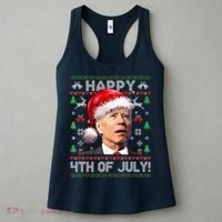 Santa Joe Biden Happy 4th Of July Ugly Christmas Sweater Women's Tank Top thumb 3