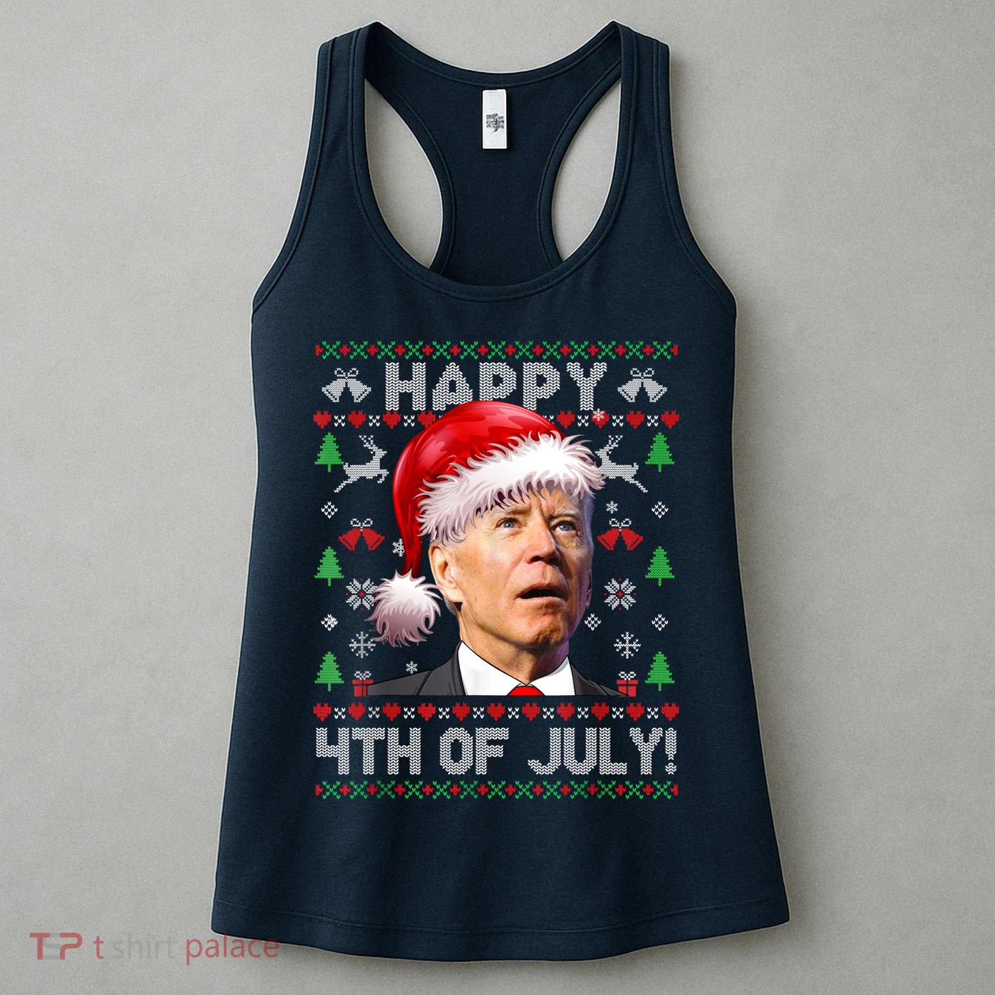 Santa Joe Biden Happy 4th Of July Ugly Christmas Sweater Women's Tank Top