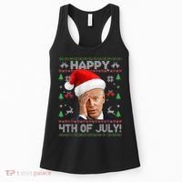 Santa Joe Biden Happy 4th Of July Funny Political Ugly Christmas Sweater Women's Tank Top thumb 0