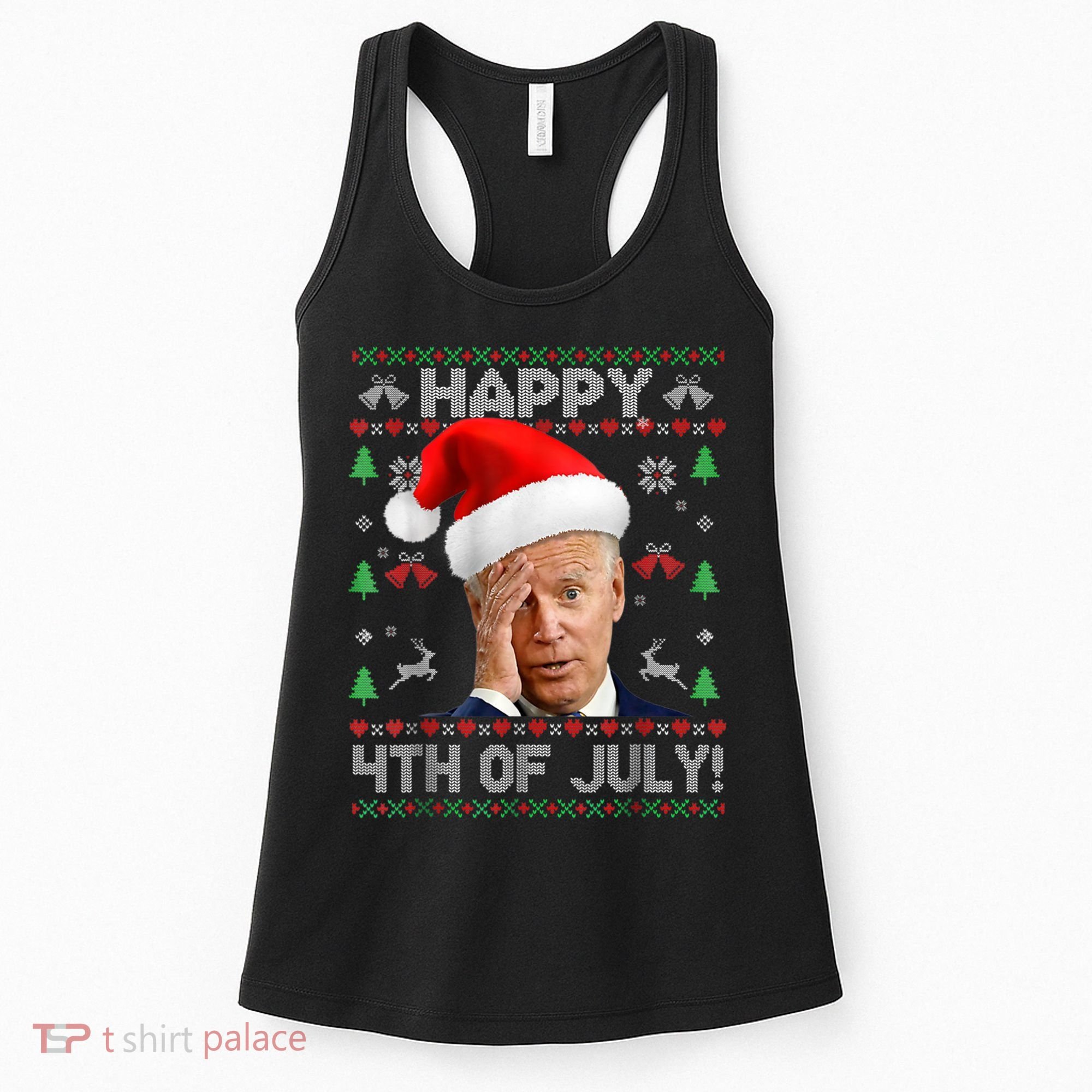 Santa Joe Biden Happy 4th Of July Funny Political Ugly Christmas Sweater Women's Tank Top