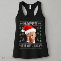 Santa Joe Biden Happy 4th Of July Funny Political Ugly Christmas Sweater Women's Tank Top thumb 3
