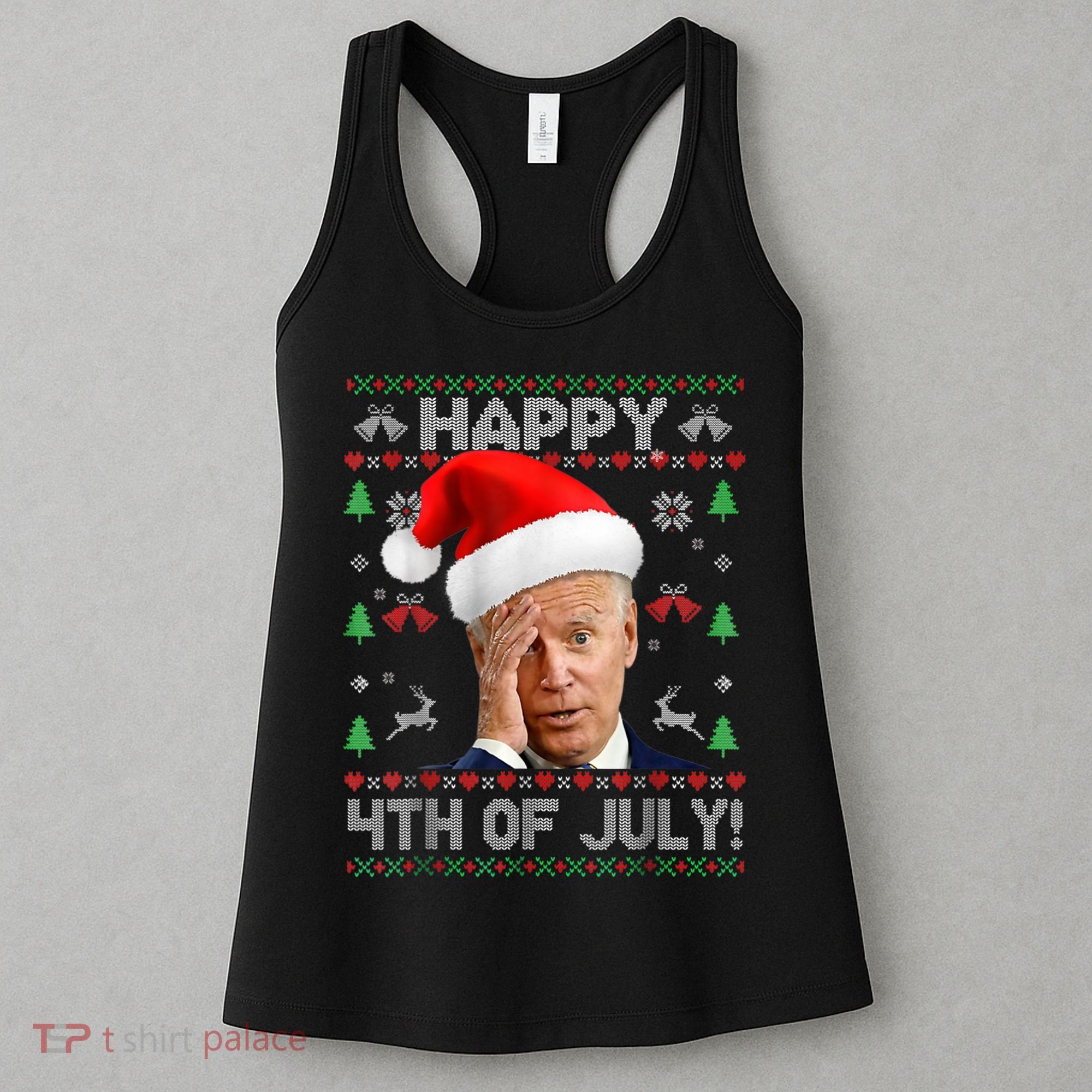 Santa Joe Biden Happy 4th Of July Funny Political Ugly Christmas Sweater Women's Tank Top