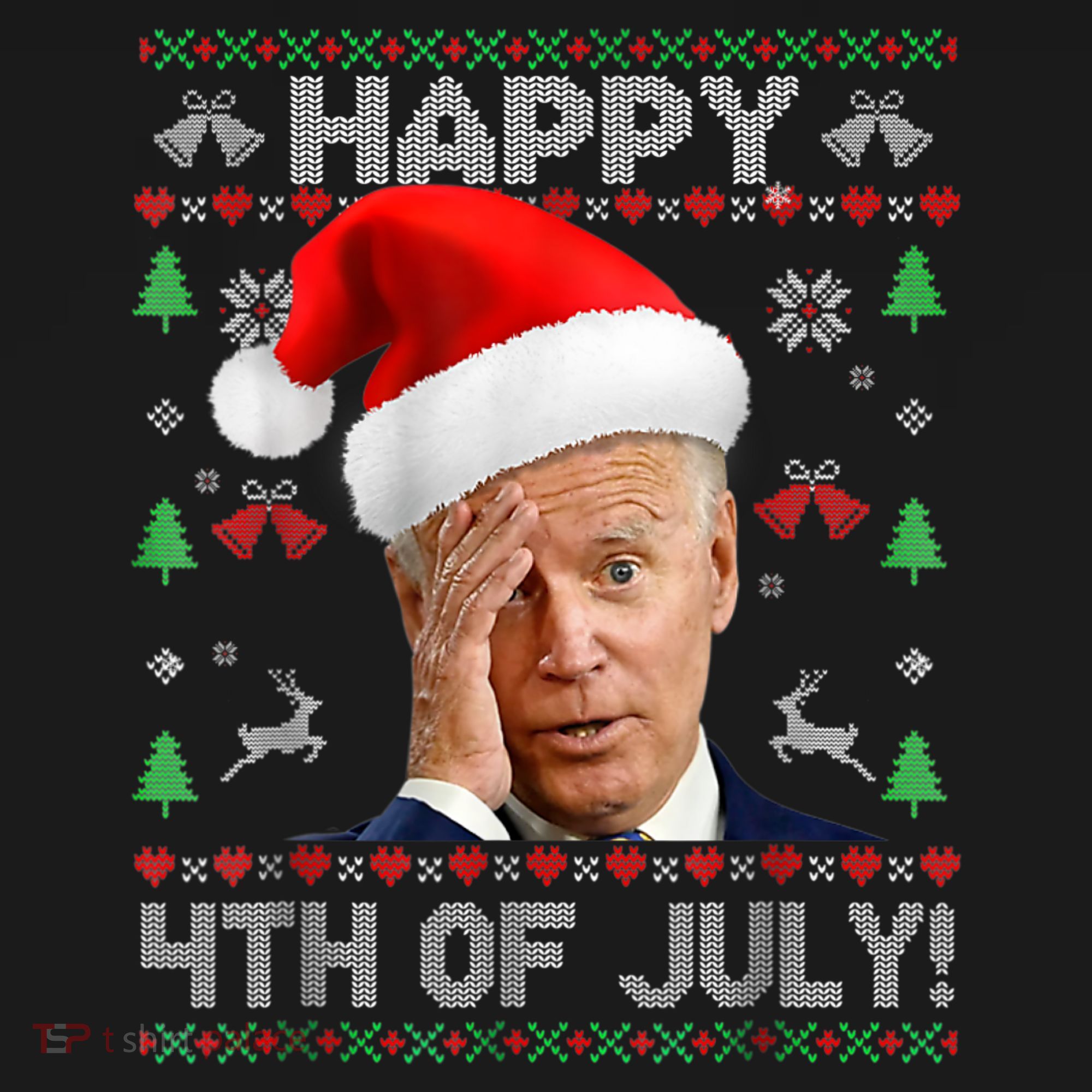 Santa Joe Biden Happy 4th Of July Funny Political Ugly Christmas Sweater Women's Tank Top