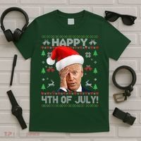 Santa Joe Biden Happy 4th Of July Funny Political Ugly Christmas Sweater T-Shirt thumb 5