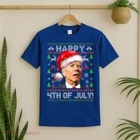Santa Joe Biden Happy 4th Of July Ugly Christmas Meaningful Gift T-Shirt thumb 2