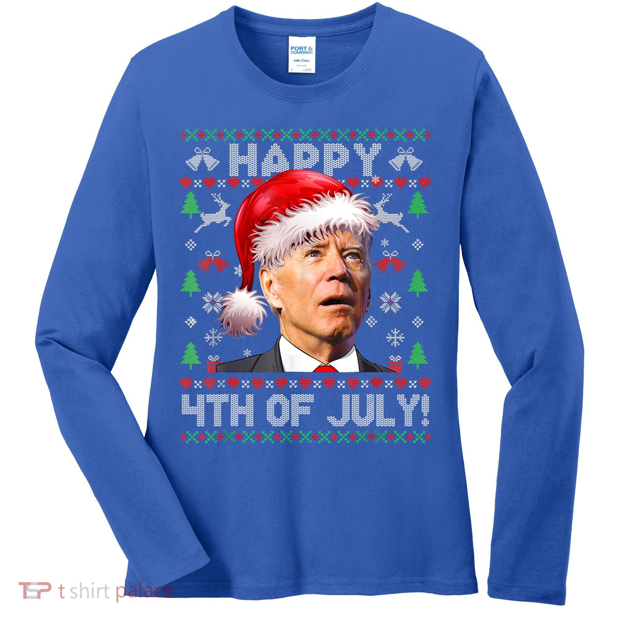 Santa Joe Biden Happy 4th Of July Ugly Christmas Meaningful Gift Women's Long Sleeve Shirt