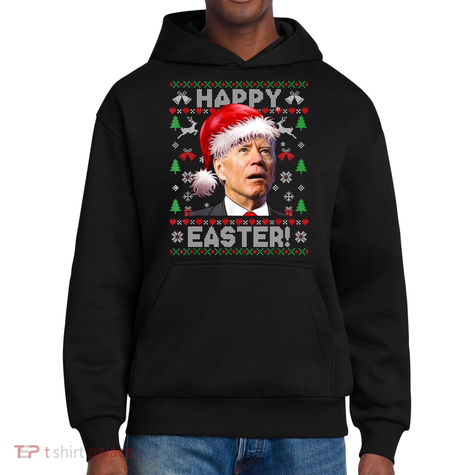 Santa Joe Biden Happy Easter Ugly Christmas Sweater District V.I.T. Heavyweight Hoodie