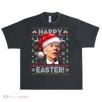 Santa Joe Biden Happy Easter Ugly Christmas Sweater Urban Oversized Heavyweight T-Shirt thumb 0