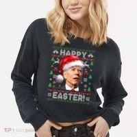 Santa Joe Biden Happy Easter Ugly Christmas Sweater Cropped Pullover Crew thumb 2