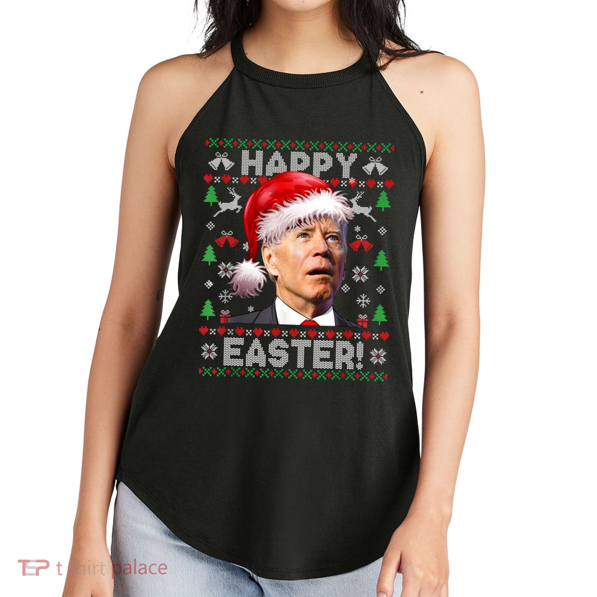 Santa Joe Biden Happy Easter Ugly Christmas Sweater Women's Perfect Tri Rocker Tank
