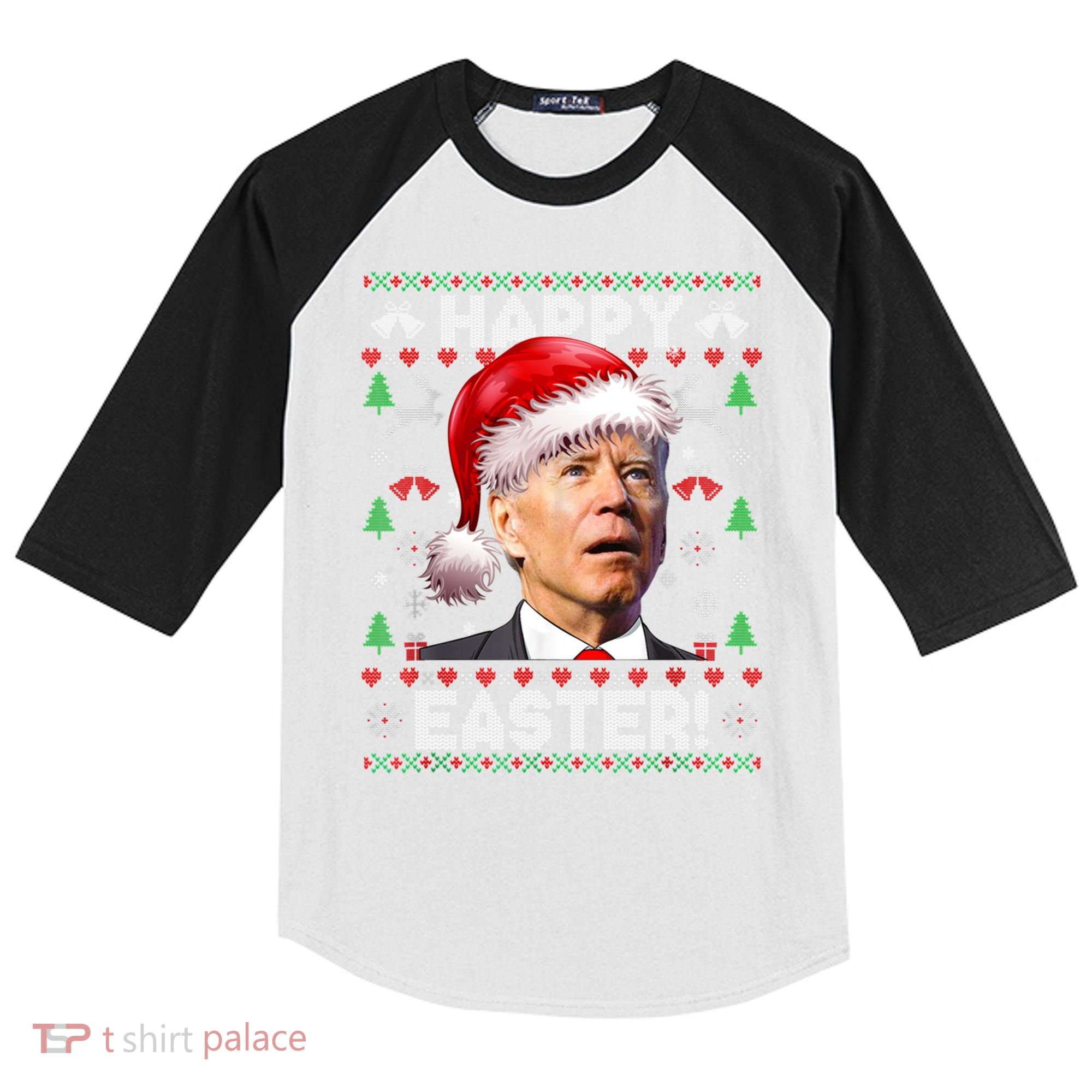 Santa Joe Biden Happy Easter Ugly Christmas Sweater Kids Colorblock Raglan Jersey
