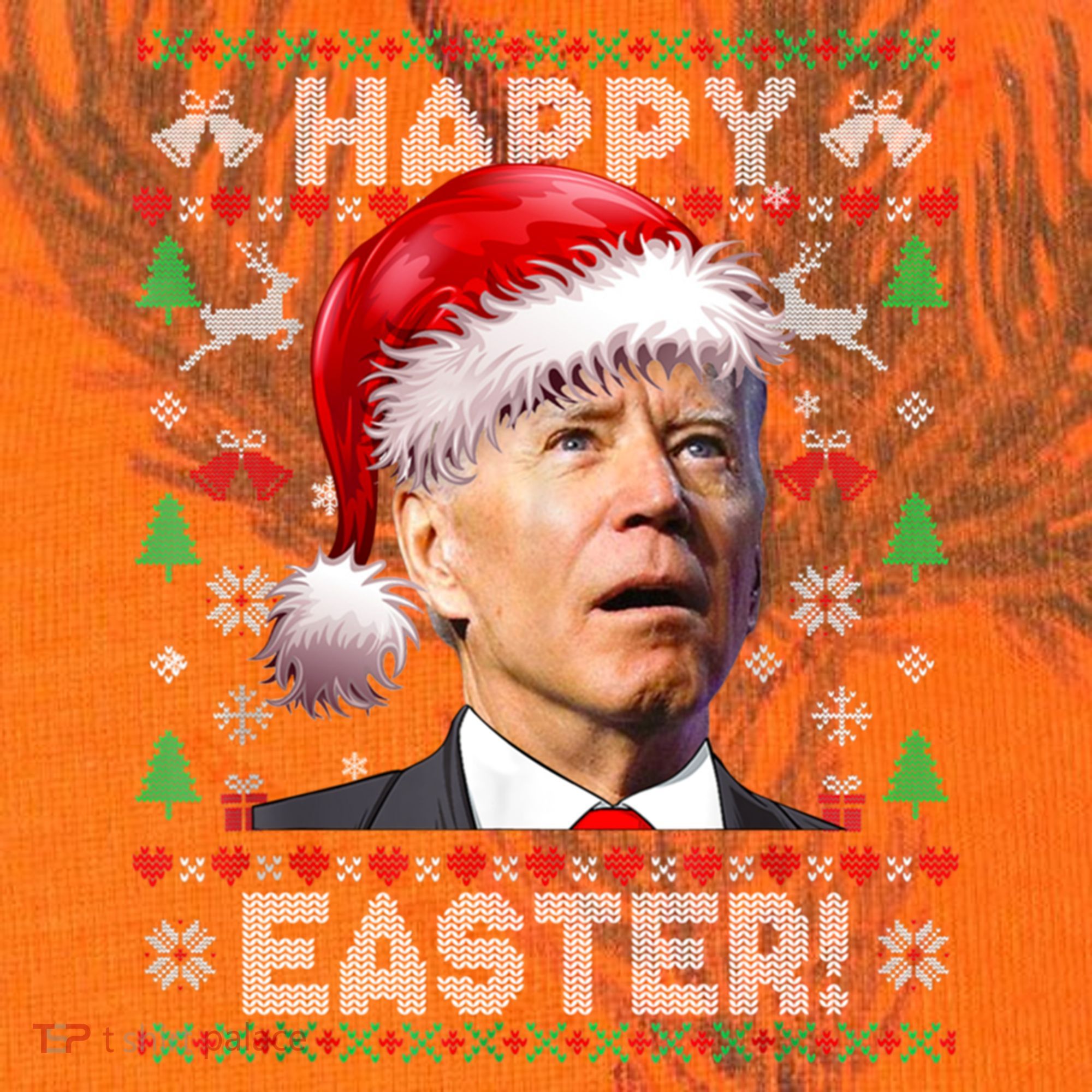 Santa Joe Biden Happy Easter Ugly Christmas Sweater Kati Licensed 12" Camo Cuffed Beanie