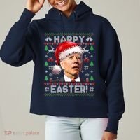 Santa Joe Biden Happy Easter Ugly Christmas Sweater Ladies Heavyweight Boxy Pullover Hoodie thumb 0