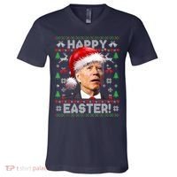 Santa Joe Biden Happy Easter Ugly Christmas Sweater V-Neck T-Shirt thumb 0