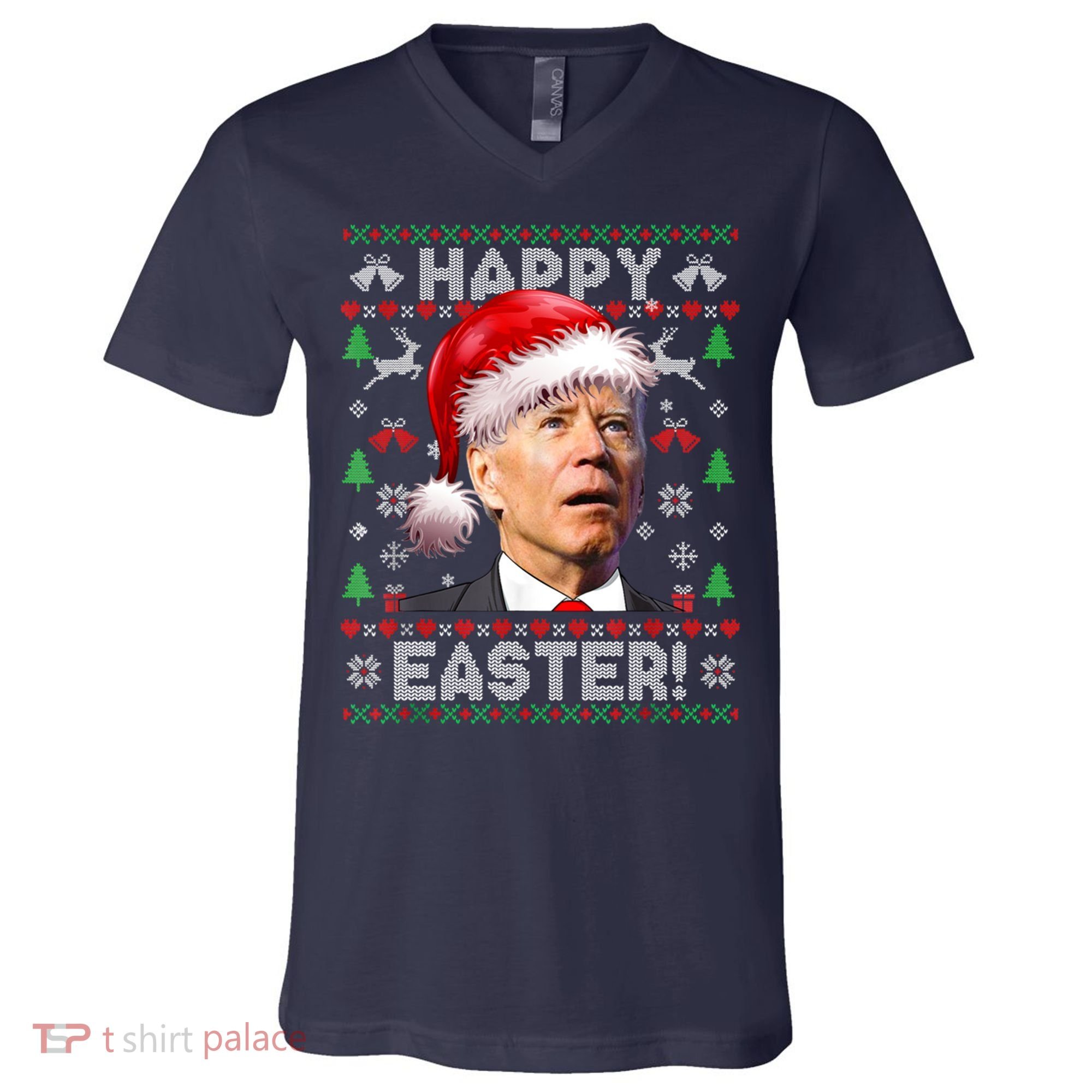 Santa Joe Biden Happy Easter Ugly Christmas Sweater V-Neck T-Shirt