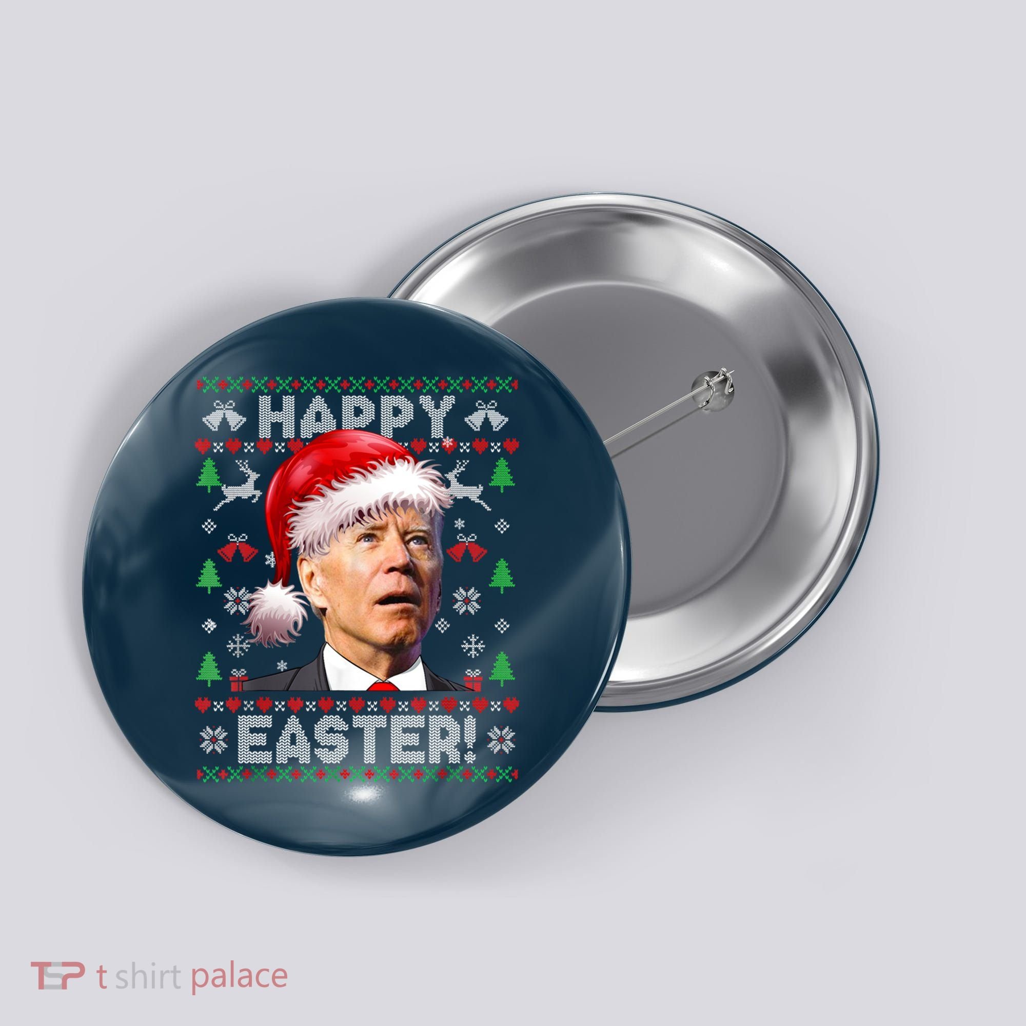 Santa Joe Biden Happy Easter Ugly Christmas Sweater Button